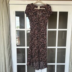 Flowy Brown and Pink Floral Midi Dress